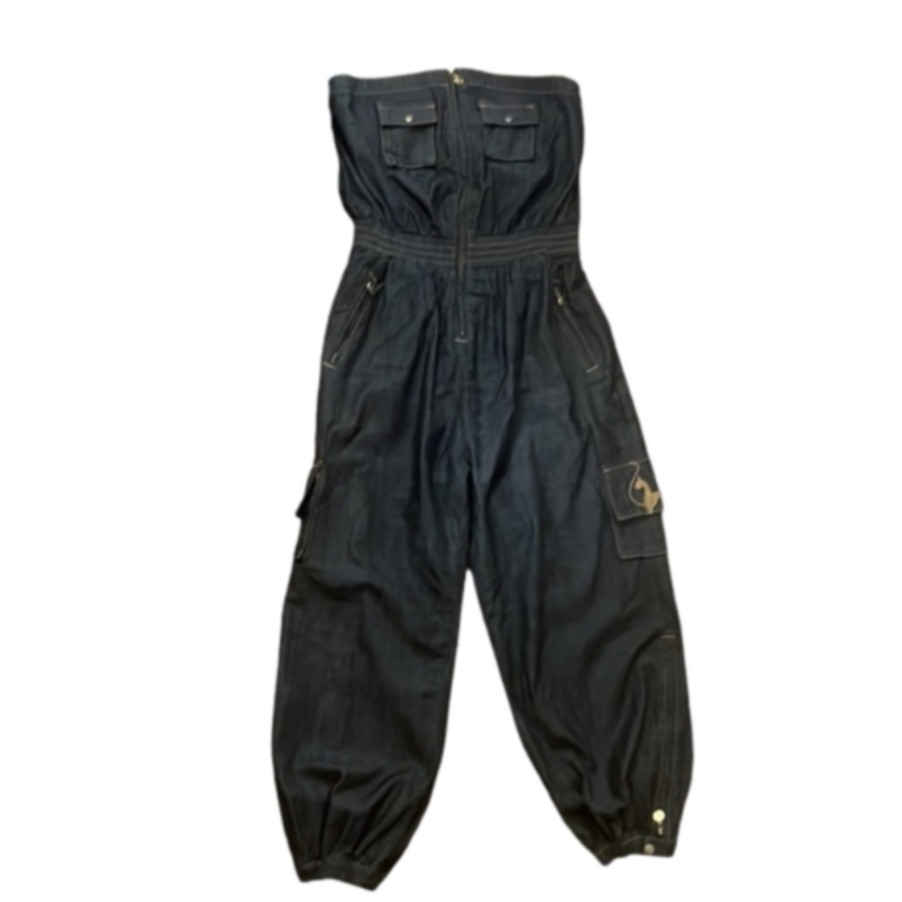 Baby Phat Strapless Denim Cargo Jumpsuit Size 13/15 - Picture 2 of 9